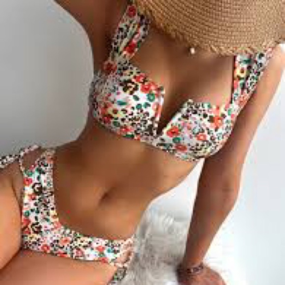 Floral Leopard Print Bikini Set